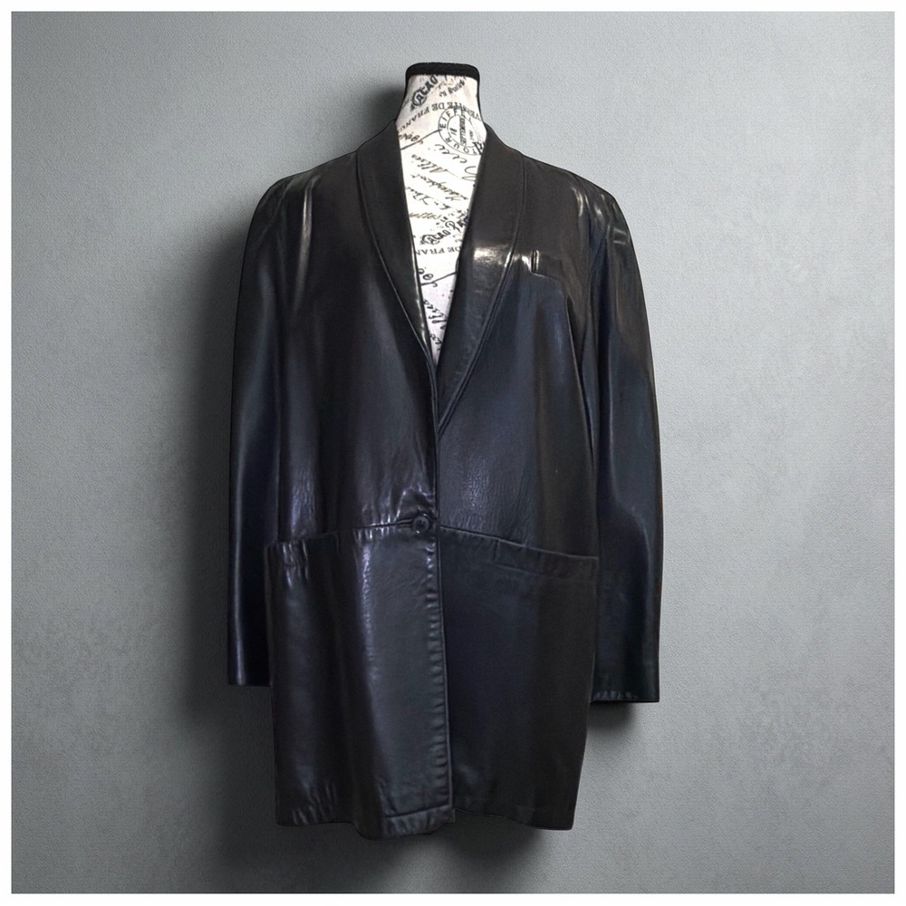 Siena Black Leather Longline Coat – Women’s Medium